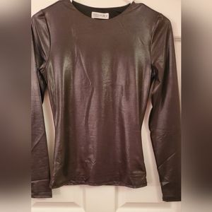 Popular 21 Black Faux Leather Long Sleeve Shirt